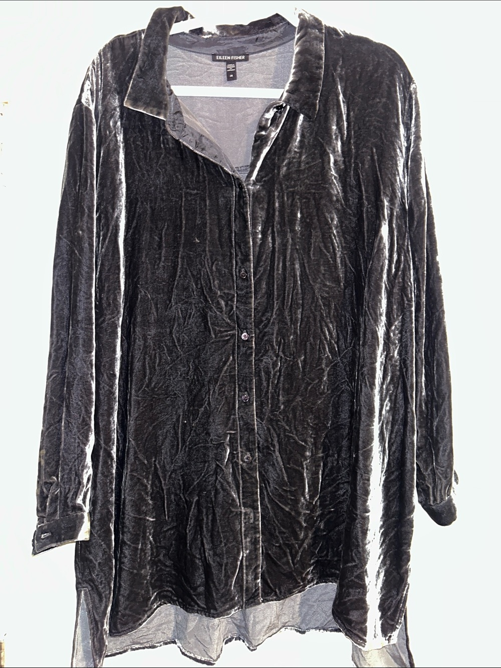 Eileen Fisher Grey Velvet Button-Front Shirt